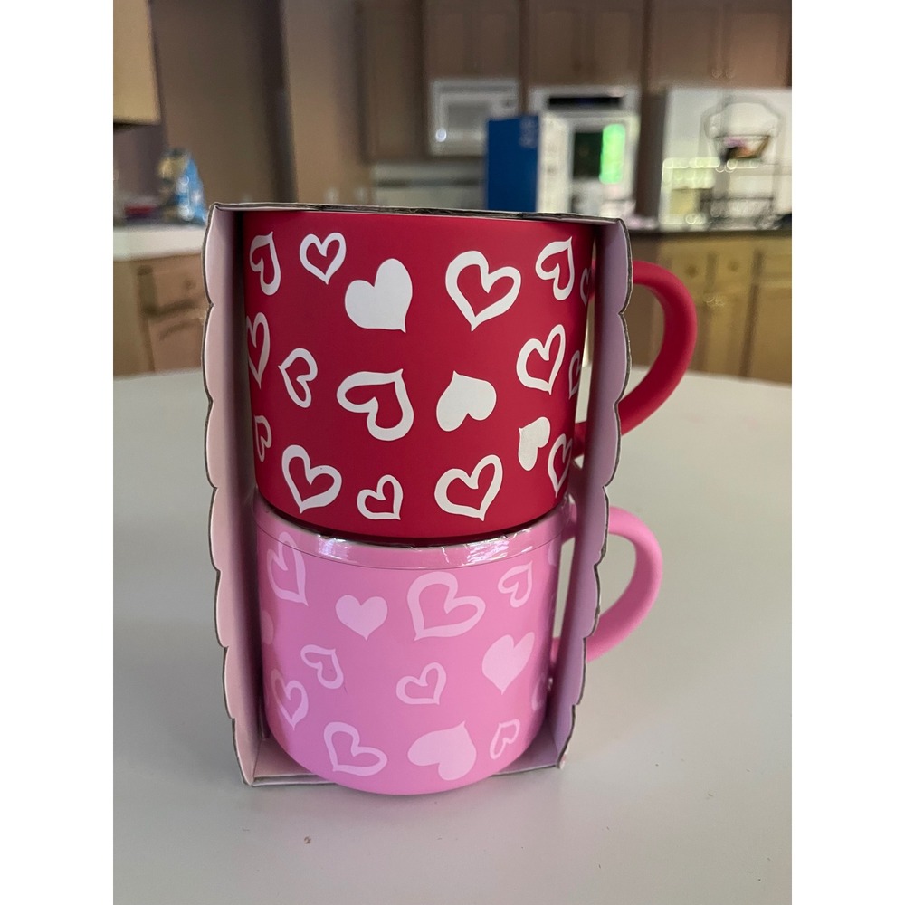 Pink & Red Heart Mug Set - 2 Piece Valentine's Coffee Mug